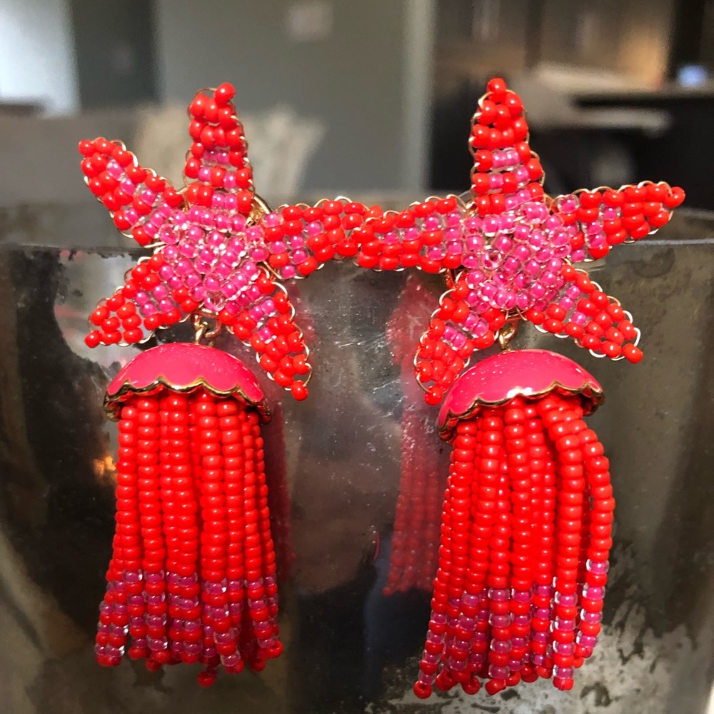 J Crew Beaded Starfish Earrings- Coral